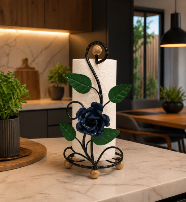 Porta Papel Toalha em Ferro - Flor Azul