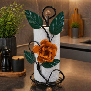Porta Papel Toalha em Ferro - Flor Laranja