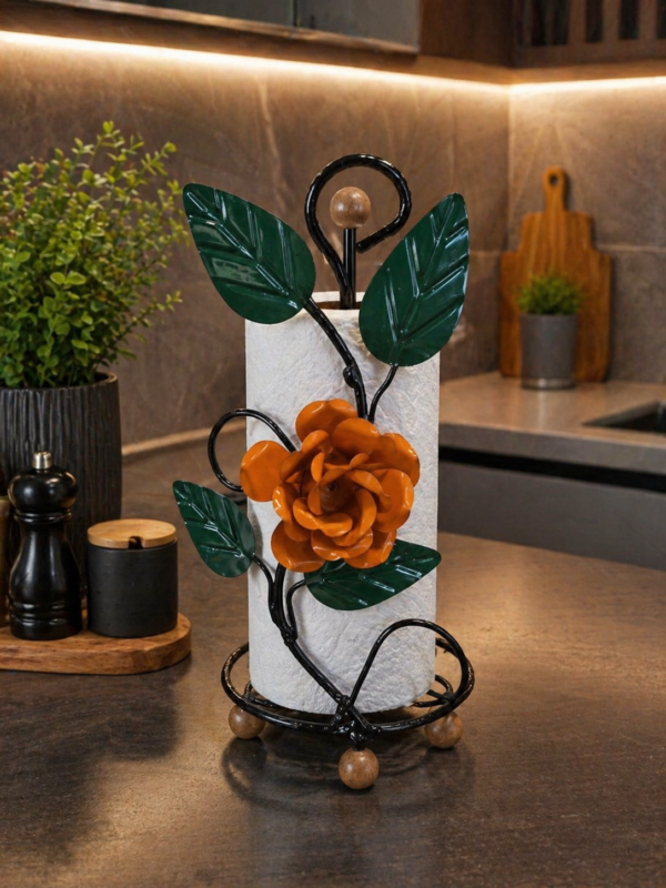 Porta Papel Toalha em Ferro - Flor Laranja