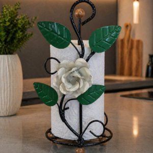Porta Papel Toalha em Ferro - Flor Branca