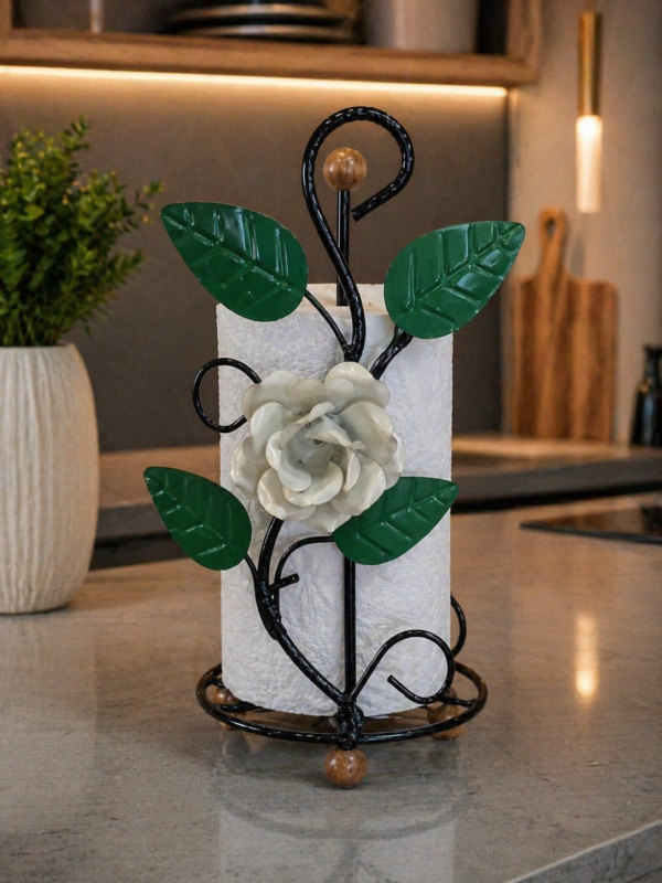 Porta Papel Toalha em Ferro - Flor Branca