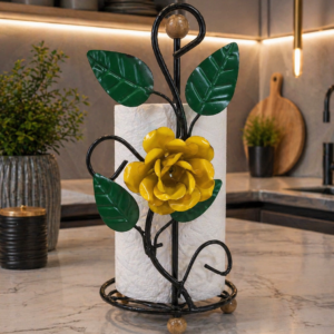 Porta Papel Toalha em Ferro - Flor Amarela