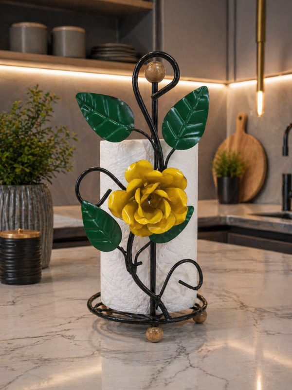 Porta Papel Toalha em Ferro - Flor Amarela