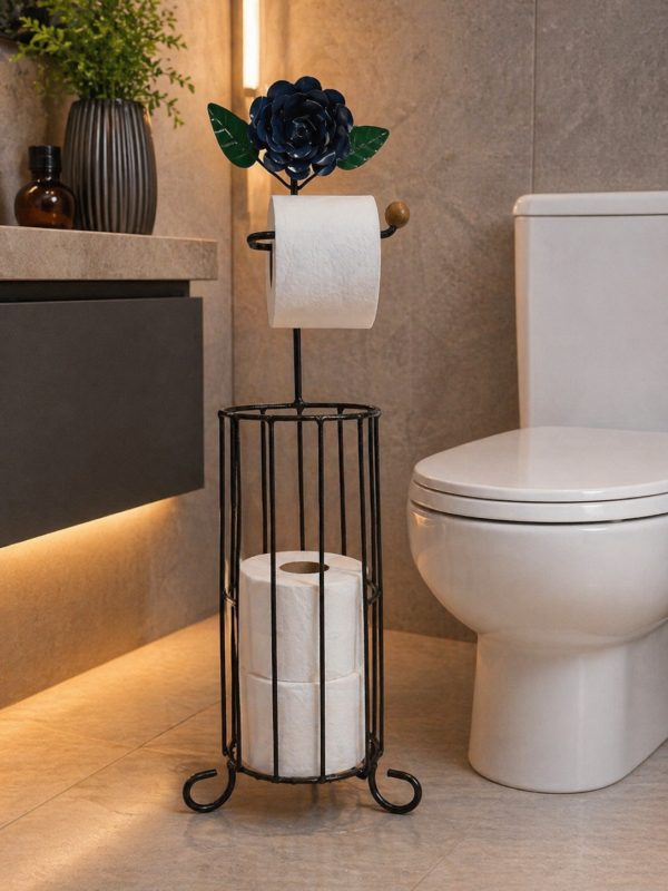 Porta Papel Higiênico em Ferro - Flor Azul