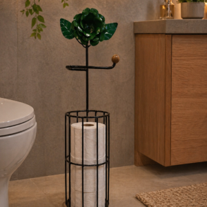 Porta Papel Higiênico em Ferro - Flor Verde