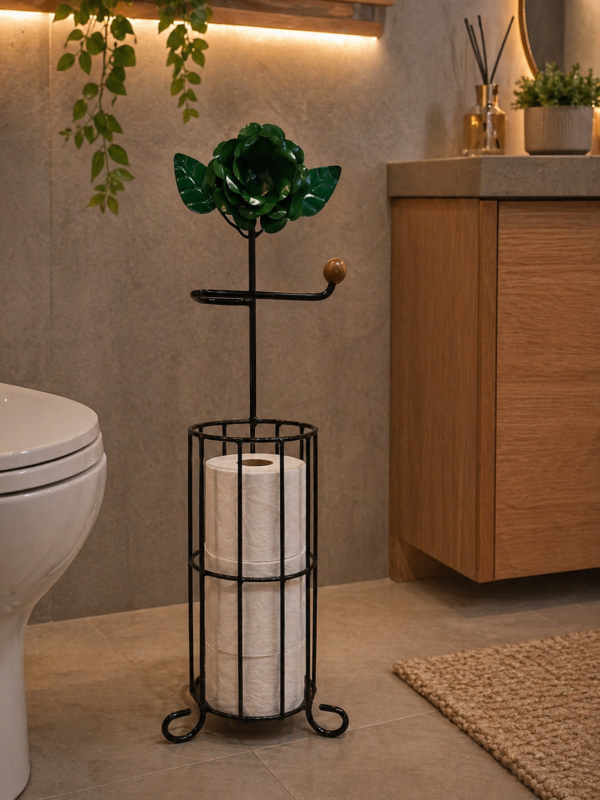 Porta Papel Higiênico em Ferro - Flor Verde