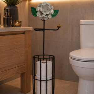 Porta Papel Higiênico em Ferro - Flor Branco