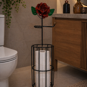 Porta Papel Higiênico em Ferro - Flor Vermelho
