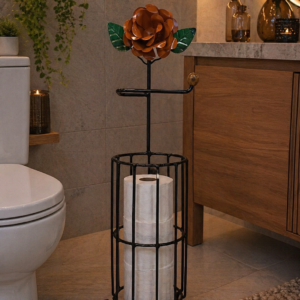Porta Papel Higiênico em Ferro - Flor Laranja
