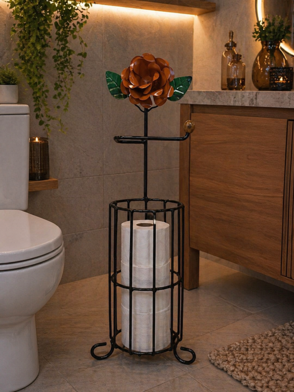 Porta Papel Higiênico em Ferro - Flor Laranja