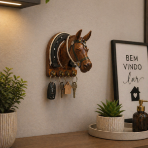 Porta-Chaves Cavalo com Ferradura em Madeira Maciça – Artesanal