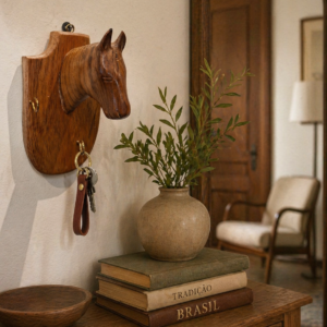 Porta-Chaves Cavalo em Madeira Maciça – Artesanal