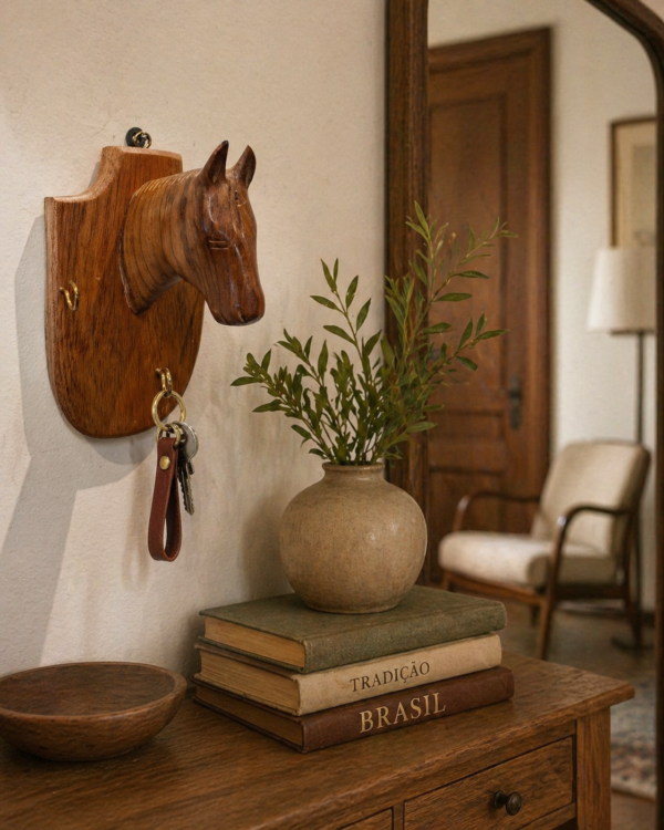 Porta-Chaves Cavalo em Madeira Maciça – Artesanal