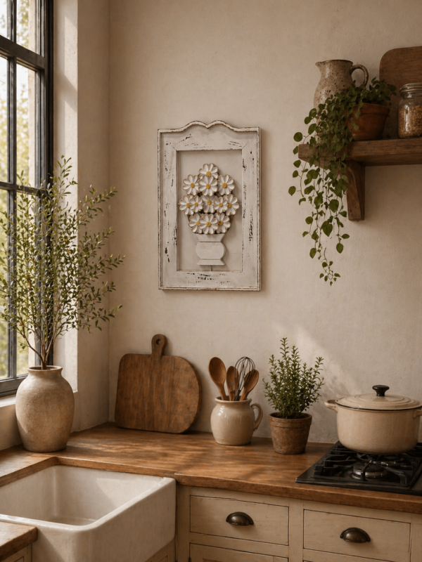 Quadro Decorativo Floral em Madeira Maciça