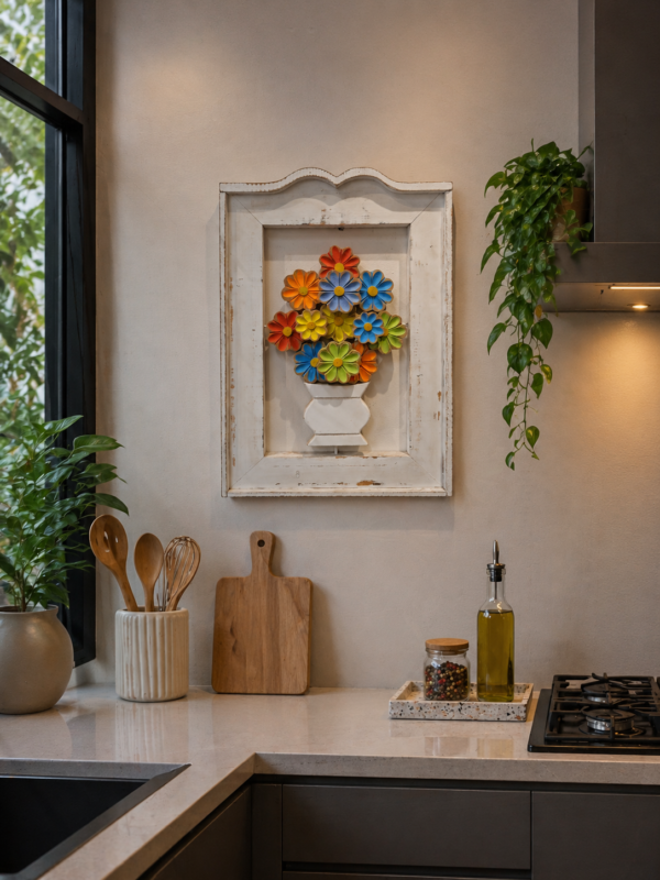 Quadro Decorativo Floral em Madeira Maciça