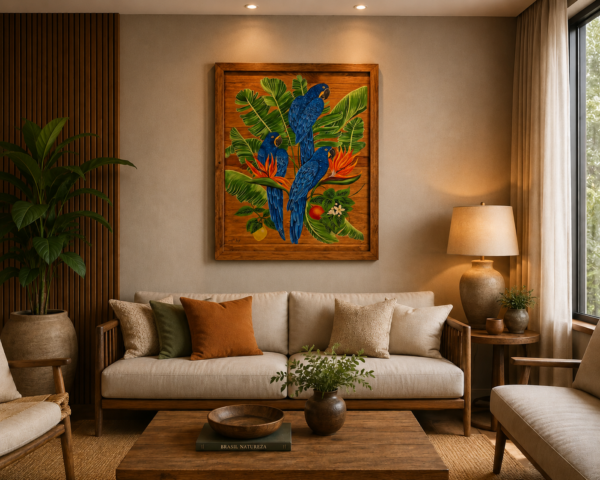Quadro Moldurado Trio Arara Azul