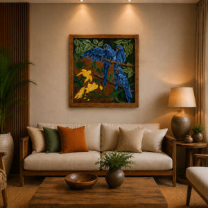 Quadro Moldurado Trio Arara Azul