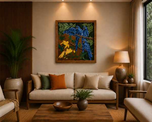 Quadro Moldurado Trio Arara Azul