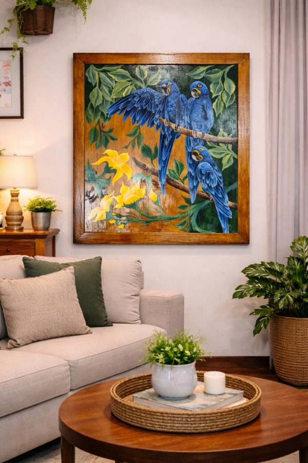 Foto do produto Quadro Moldurado Trio Arara Azul 100x87cm