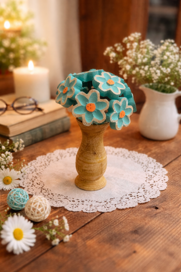 Foto do produto Vaso com Flores em madeira Azul