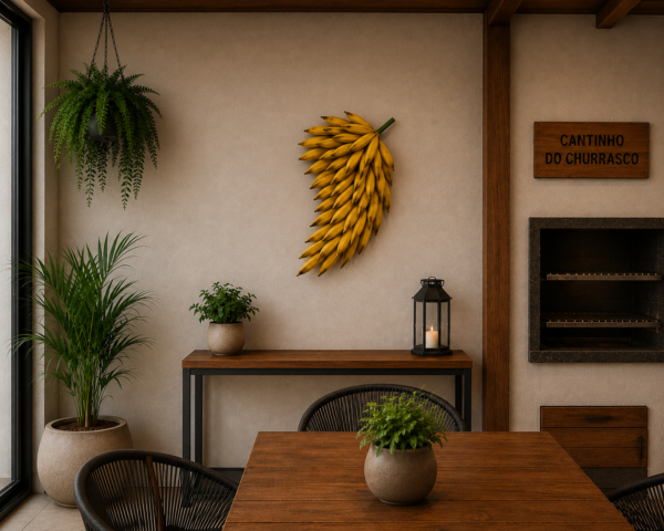 Quadro Artesanal Cacho de Bananas em Madeira Maciça