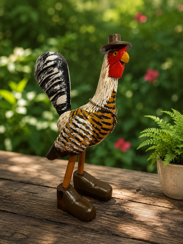 Galo Decorativo com Botas em Madeira Maciça