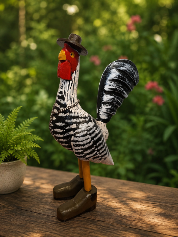 Galo Decorativo com Botas em Madeira Maciça