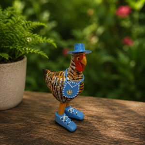 Galinha Decorativa com Botas em Madeira Maciça