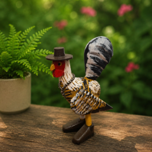 Galo Decorativa com Botas em Madeira Maciça