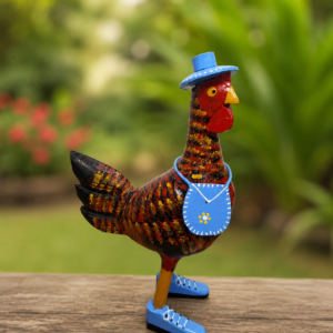 Galinha com Botas Decorativo em Madeira Maciça