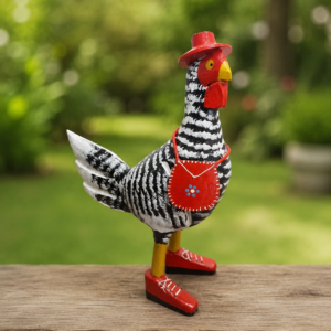 Galinha com Botas Decorativo em Madeira Maciça