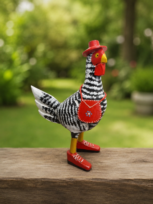 Galinha com Botas Decorativo em Madeira Maciça