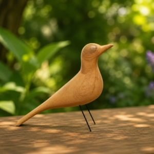 Pássaro Decorativo em Madeira Maciça Encerada