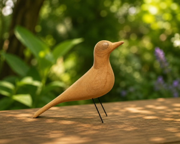Pássaro Decorativo em Madeira Maciça Encerada