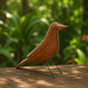 Pássaro Decorativo em Madeira Maciça Encerada