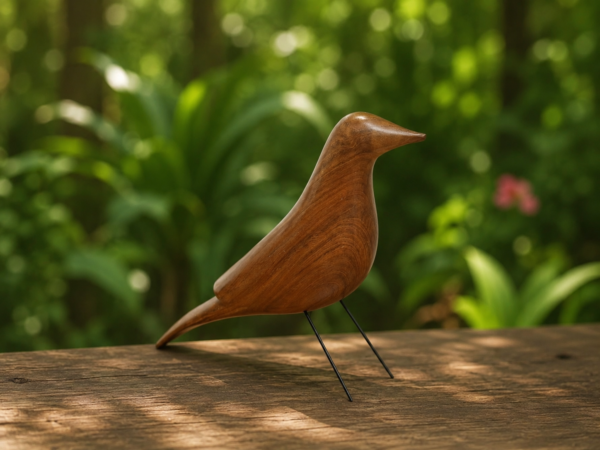 Pássaro Decorativo em Madeira Maciça Encerada