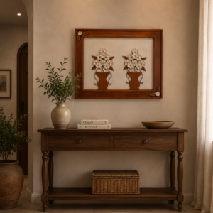 Quadro Artesanal em Madeira Maciça com Flores Decorativas