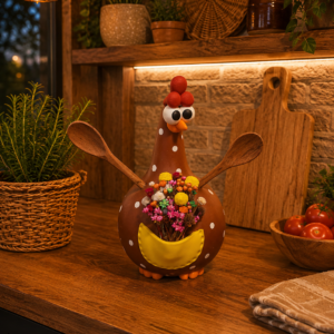 Galinha Decorativa em Cabaça com Porta Colheres