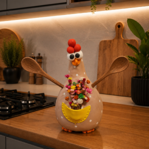 Galinha Decorativa em Cabaça com Duas Colheres